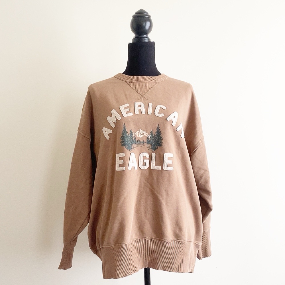 American Eagle Camp Sweatshirt – Size Medium – Light Brown